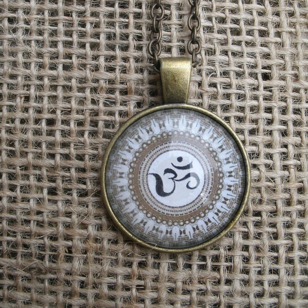 Ohm Symbol Glass Cabochon Pendant Necklace